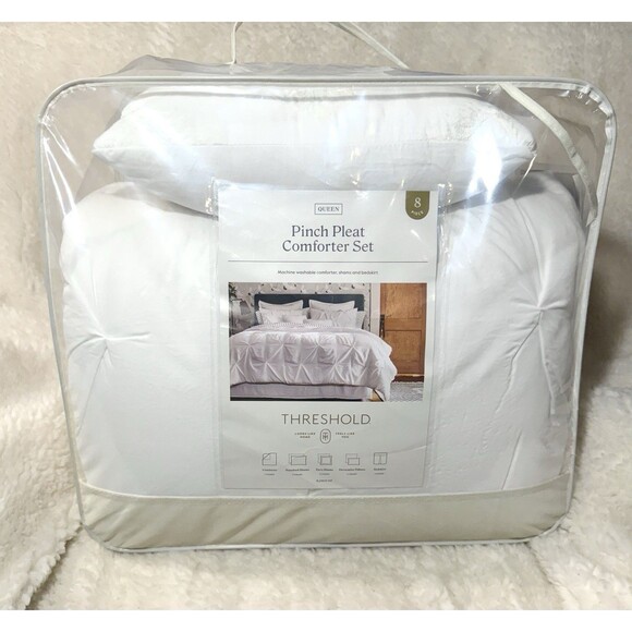 8pc Queen Pinch Pleat Comforter Set White - Threshold - Picture 3 of 9